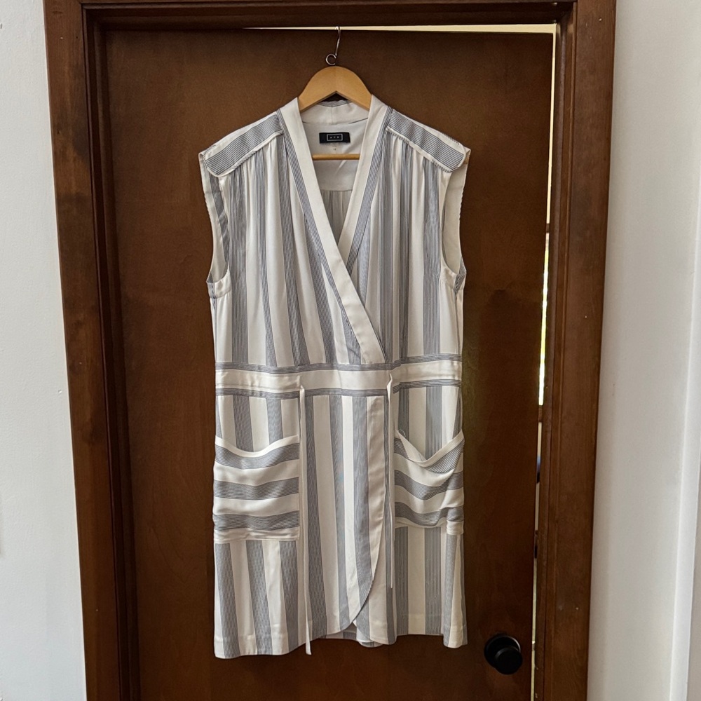 AYR Sleeveless Striped Mini Dress in White and Gray